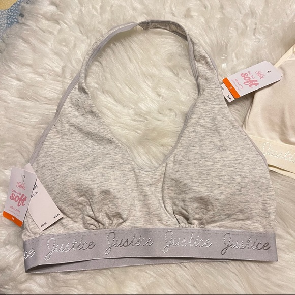 Pair of Justice Bralettes oh so soft behind the neck strap Size 36 New with tags - Picture 2 of 9
